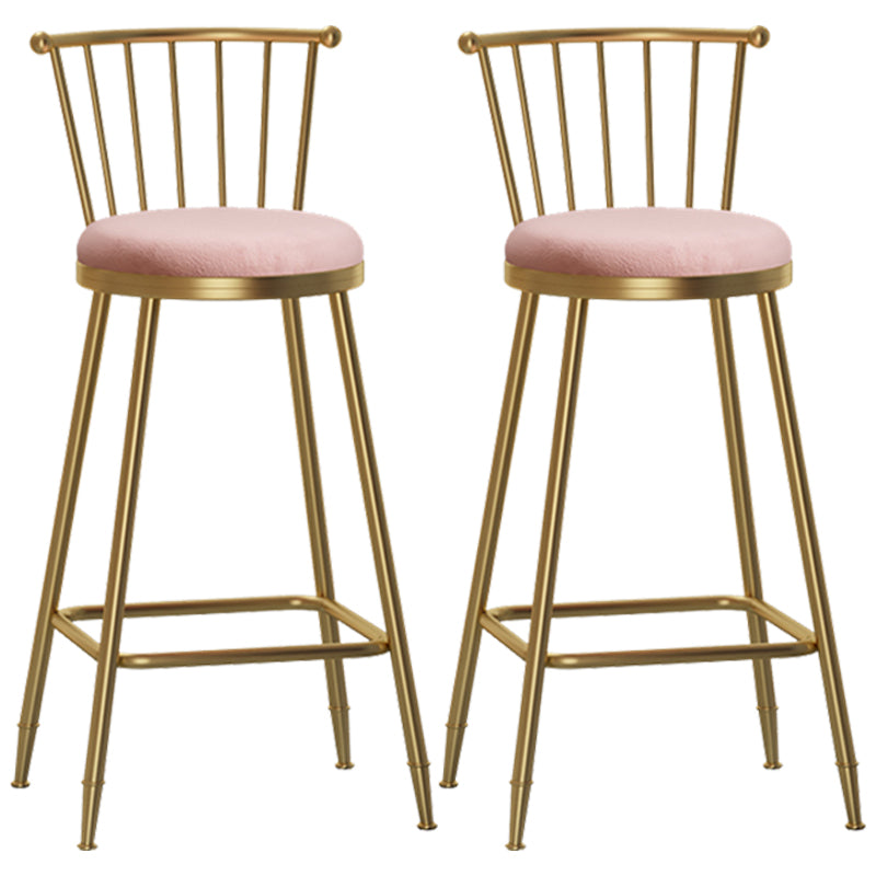 Glam Armless Backrest Counter Stool Steel Milk Tea Shop Bar Stool with Velvet Cushion Pink 2 Piece Set Bar Stool(30"H) Clearhalo 'Bar Furniture' 'Bar Stools' 'bar_stools' 'furn' 'furn_bar_stools' 'furniture_bar_stools' 'Kitchen & Dining Furniture' 'kitchen&dining_furn' 'kitchen' 'kitchen_furn' Furniture' 4452586