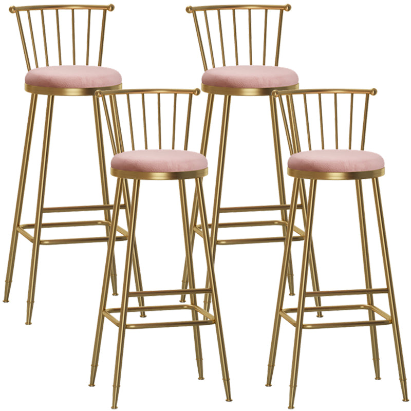 Glam Armless Backrest Counter Stool Steel Milk Tea Shop Bar Stool with Velvet Cushion Pink 4 Piece Set Bar Stool(33"H) Clearhalo 'Bar Furniture' 'Bar Stools' 'bar_stools' 'furn' 'furn_bar_stools' 'furniture_bar_stools' 'Kitchen & Dining Furniture' 'kitchen&dining_furn' 'kitchen' 'kitchen_furn' Furniture' 4452587