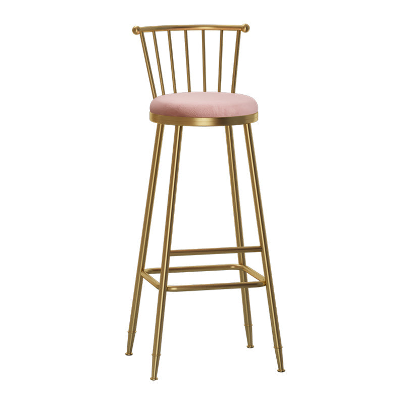 Glam Armless Backrest Counter Stool Steel Milk Tea Shop Bar Stool with Velvet Cushion Pink 1 Piece Bar Stool(33"H) Clearhalo 'Bar Furniture' 'Bar Stools' 'bar_stools' 'furn' 'furn_bar_stools' 'furniture_bar_stools' 'Kitchen & Dining Furniture' 'kitchen&dining_furn' 'kitchen' 'kitchen_furn' Furniture' 4452588
