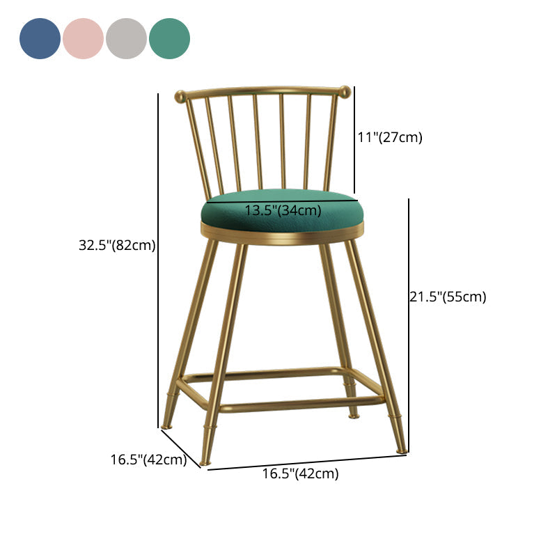 Glam Armless Backrest Counter Stool Steel Milk Tea Shop Bar Stool with Velvet Cushion Clearhalo 'Bar Furniture' 'Bar Stools' 'bar_stools' 'furn' 'furn_bar_stools' 'furniture_bar_stools' 'Kitchen & Dining Furniture' 'kitchen&dining_furn' 'kitchen' 'kitchen_furn' Furniture' 4452591