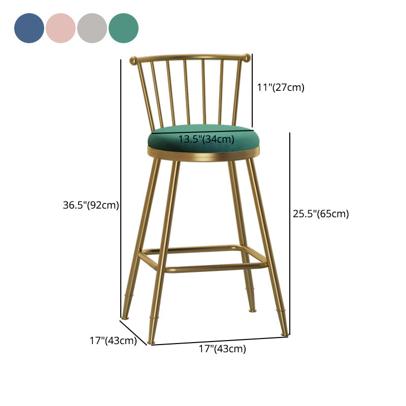 Glam Armless Backrest Counter Stool Steel Milk Tea Shop Bar Stool with Velvet Cushion Clearhalo 'Bar Furniture' 'Bar Stools' 'bar_stools' 'furn' 'furn_bar_stools' 'furniture_bar_stools' 'Kitchen & Dining Furniture' 'kitchen&dining_furn' 'kitchen' 'kitchen_furn' Furniture' 4452592