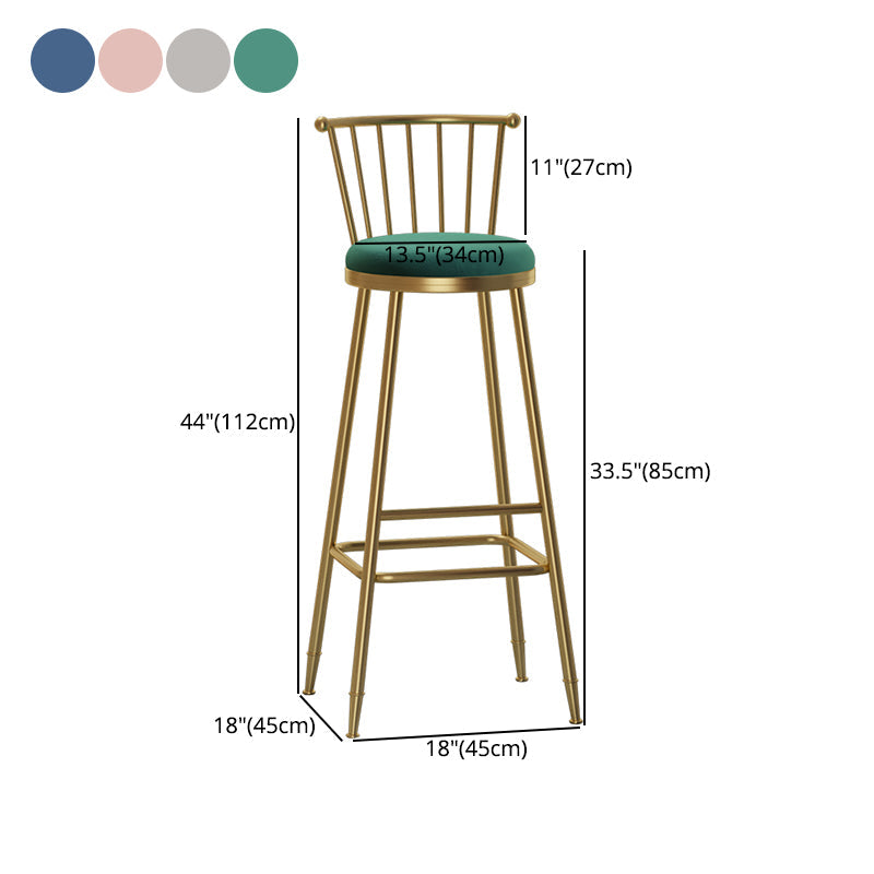 Glam Armless Backrest Counter Stool Steel Milk Tea Shop Bar Stool with Velvet Cushion Clearhalo 'Bar Furniture' 'Bar Stools' 'bar_stools' 'furn' 'furn_bar_stools' 'furniture_bar_stools' 'Kitchen & Dining Furniture' 'kitchen&dining_furn' 'kitchen' 'kitchen_furn' Furniture' 4452594