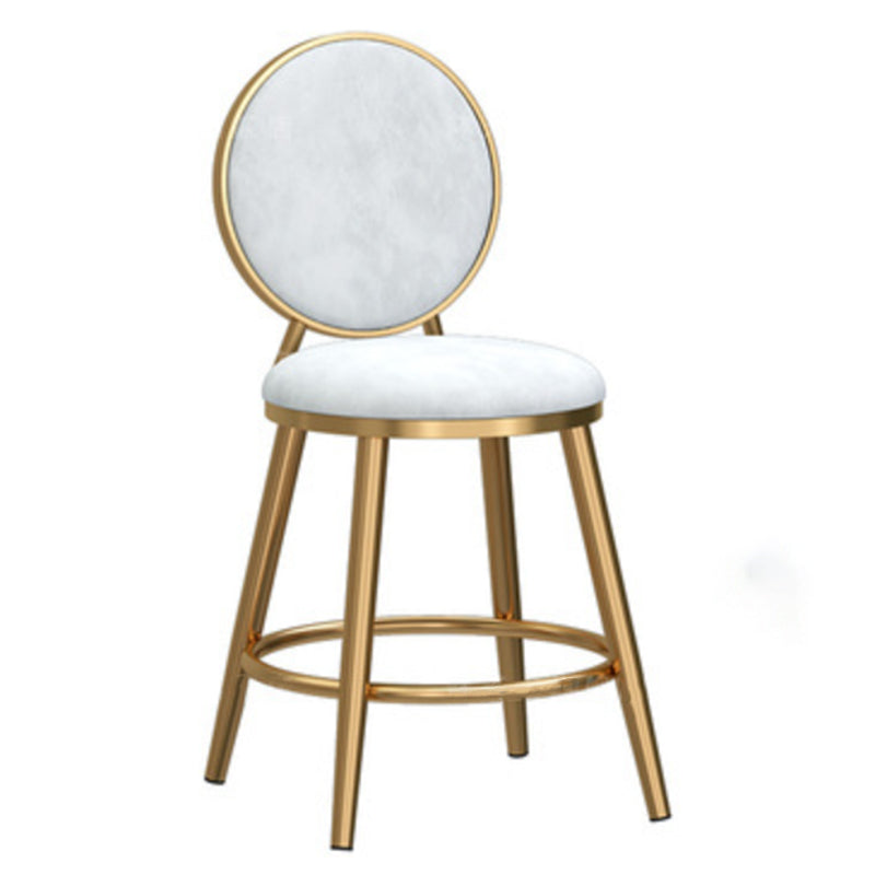 Glam Backrest Armless Counter Stool Iron Cafe Bar Stool with Velvet Cushion and Pedal White 1 Piece Short Stool(18"H) Clearhalo 'Bar Furniture' 'Bar Stools' 'bar_stools' 'furn' 'furn_bar_stools' 'furniture_bar_stools' 'Kitchen & Dining Furniture' 'kitchen&dining_furn' 'kitchen' 'kitchen_furn' Furniture' 4452729