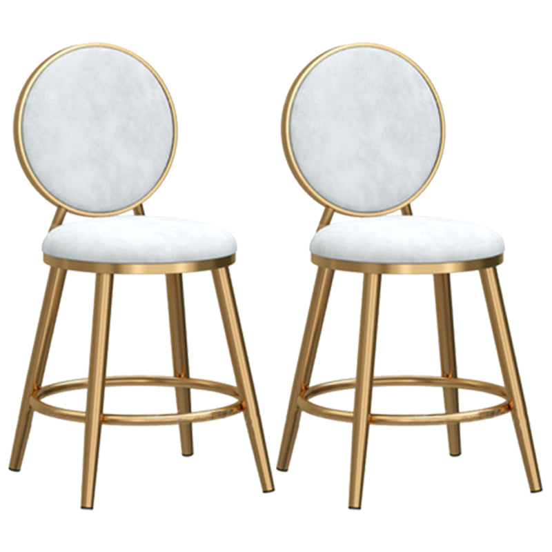 Glam Backrest Armless Counter Stool Iron Cafe Bar Stool with Velvet Cushion and Pedal White 2 Piece Set Short Stool(18"H) Clearhalo 'Bar Furniture' 'Bar Stools' 'bar_stools' 'furn' 'furn_bar_stools' 'furniture_bar_stools' 'Kitchen & Dining Furniture' 'kitchen&dining_furn' 'kitchen' 'kitchen_furn' Furniture' 4452730