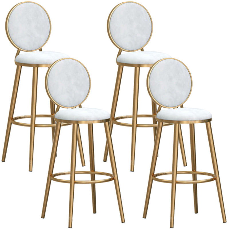 Glam Backrest Armless Counter Stool Iron Cafe Bar Stool with Velvet Cushion and Pedal White 4 Piece Set Counter Stool(26"H) Clearhalo 'Bar Furniture' 'Bar Stools' 'bar_stools' 'furn' 'furn_bar_stools' 'furniture_bar_stools' 'Kitchen & Dining Furniture' 'kitchen&dining_furn' 'kitchen' 'kitchen_furn' Furniture' 4452733