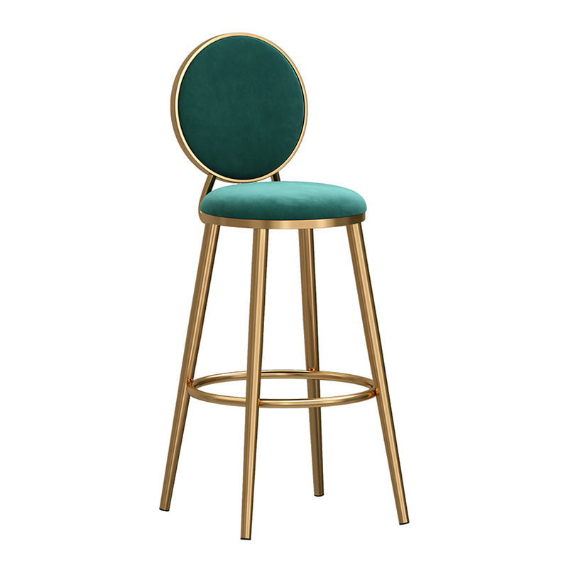 Glam Backrest Armless Counter Stool Iron Cafe Bar Stool with Velvet Cushion and Pedal Clearhalo 'Bar Furniture' 'Bar Stools' 'bar_stools' 'furn' 'furn_bar_stools' 'furniture_bar_stools' 'Kitchen & Dining Furniture' 'kitchen&dining_furn' 'kitchen' 'kitchen_furn' Furniture' 4452734