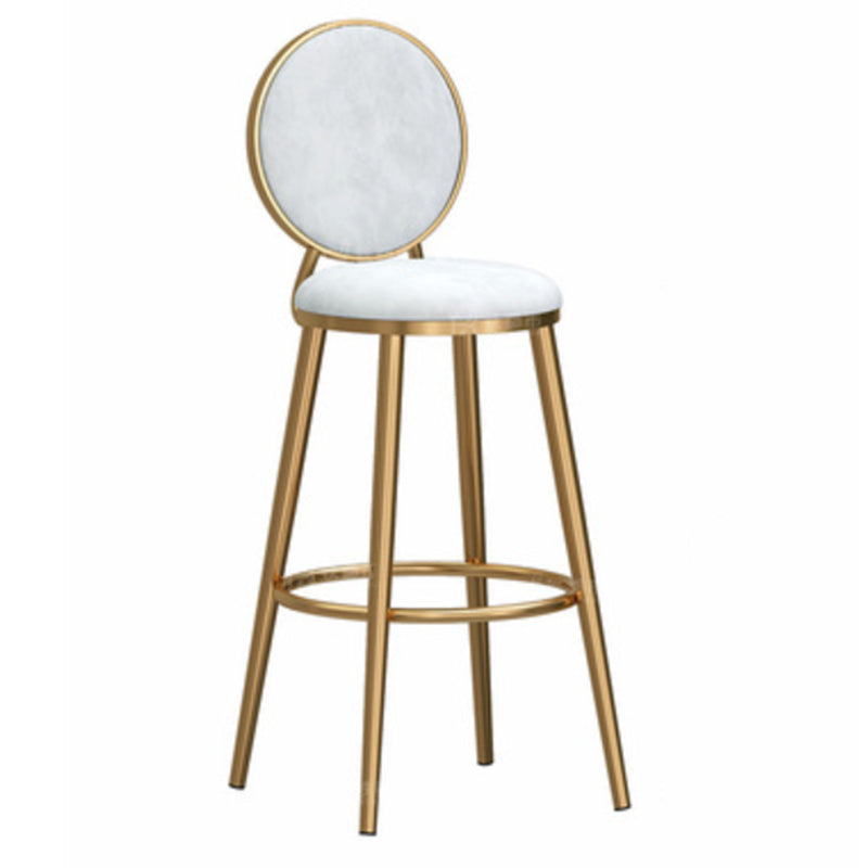 Glam Backrest Armless Counter Stool Iron Cafe Bar Stool with Velvet Cushion and Pedal White 1 Piece Bar Stool(30"H) Clearhalo 'Bar Furniture' 'Bar Stools' 'bar_stools' 'furn' 'furn_bar_stools' 'furniture_bar_stools' 'Kitchen & Dining Furniture' 'kitchen&dining_furn' 'kitchen' 'kitchen_furn' Furniture' 4452741