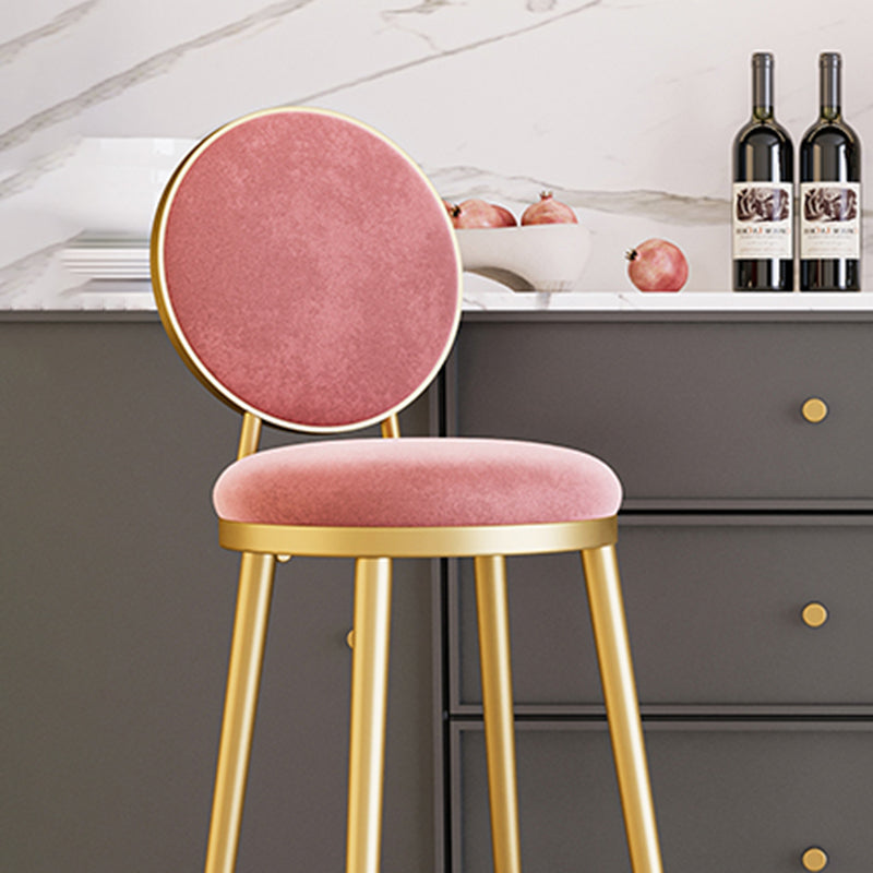 Glam Backrest Armless Counter Stool Iron Cafe Bar Stool with Velvet Cushion and Pedal Clearhalo 'Bar Furniture' 'Bar Stools' 'bar_stools' 'furn' 'furn_bar_stools' 'furniture_bar_stools' 'Kitchen & Dining Furniture' 'kitchen&dining_furn' 'kitchen' 'kitchen_furn' Furniture' 4452742