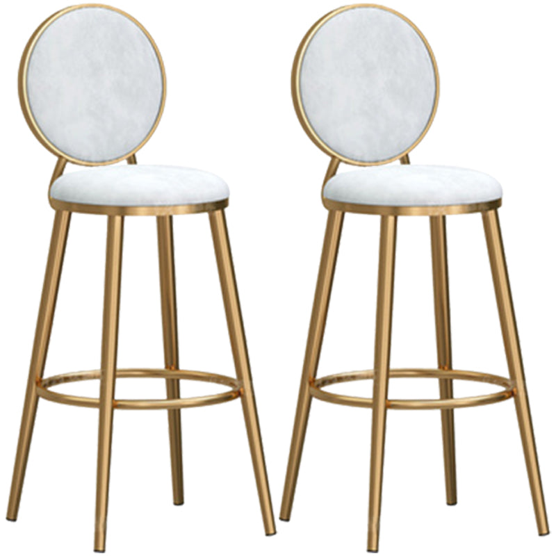Glam Backrest Armless Counter Stool Iron Cafe Bar Stool with Velvet Cushion and Pedal White 2 Piece Set Bar Stool(30"H) Clearhalo 'Bar Furniture' 'Bar Stools' 'bar_stools' 'furn' 'furn_bar_stools' 'furniture_bar_stools' 'Kitchen & Dining Furniture' 'kitchen&dining_furn' 'kitchen' 'kitchen_furn' Furniture' 4452743