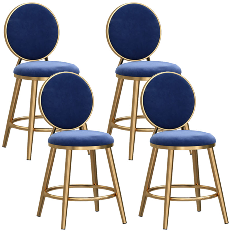 Glam Backrest Armless Counter Stool Iron Cafe Bar Stool with Velvet Cushion and Pedal Blue 4 Piece Set Short Stool(18"H) Clearhalo 'Bar Furniture' 'Bar Stools' 'bar_stools' 'furn' 'furn_bar_stools' 'furniture_bar_stools' 'Kitchen & Dining Furniture' 'kitchen&dining_furn' 'kitchen' 'kitchen_furn' Furniture' 4452744