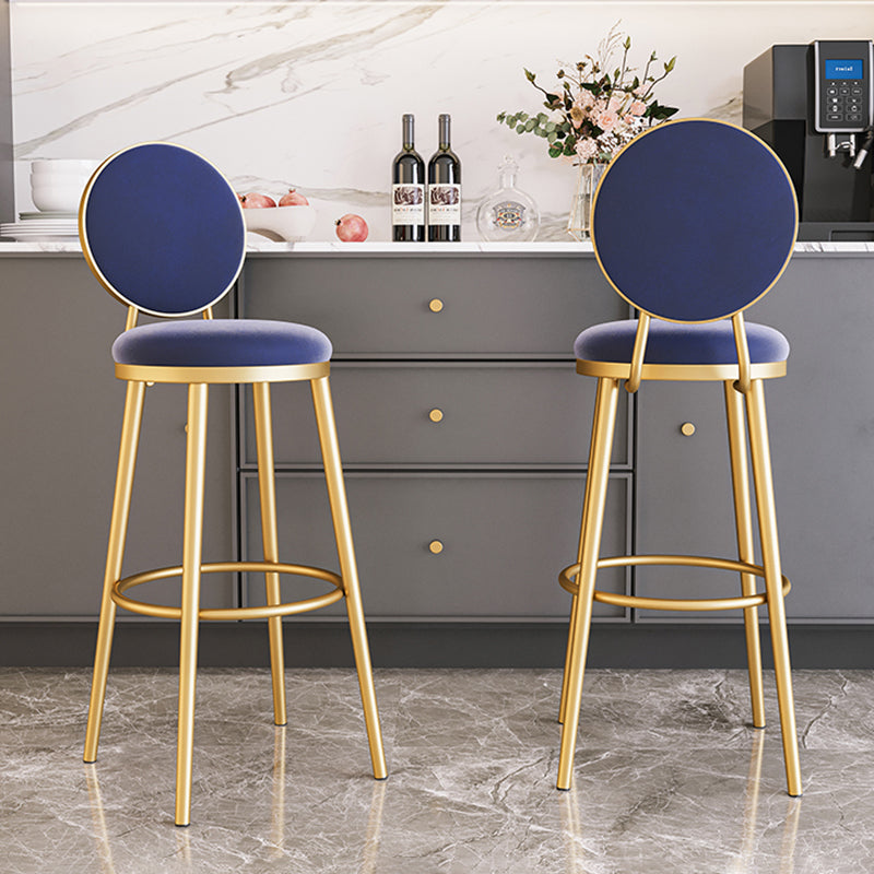 Glam Backrest Armless Counter Stool Iron Cafe Bar Stool with Velvet Cushion and Pedal Clearhalo 'Bar Furniture' 'Bar Stools' 'bar_stools' 'furn' 'furn_bar_stools' 'furniture_bar_stools' 'Kitchen & Dining Furniture' 'kitchen&dining_furn' 'kitchen' 'kitchen_furn' Furniture' 4452745