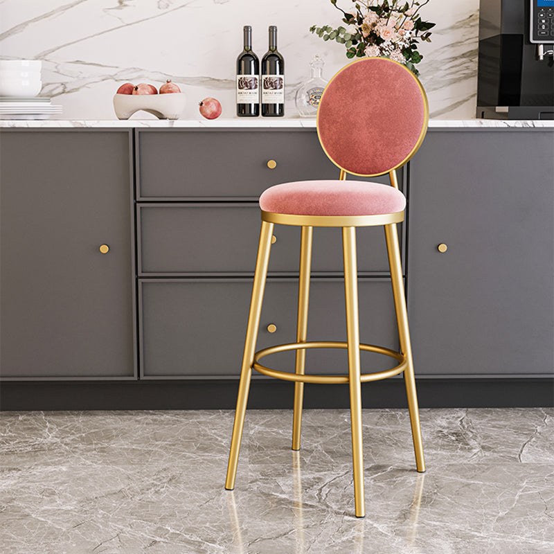 Glam Backrest Armless Counter Stool Iron Cafe Bar Stool with Velvet Cushion and Pedal Clearhalo 'Bar Furniture' 'Bar Stools' 'bar_stools' 'furn' 'furn_bar_stools' 'furniture_bar_stools' 'Kitchen & Dining Furniture' 'kitchen&dining_furn' 'kitchen' 'kitchen_furn' Furniture' 4452746