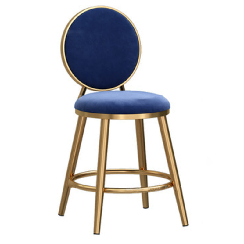 Glam Backrest Armless Counter Stool Iron Cafe Bar Stool with Velvet Cushion and Pedal Blue 1 Piece Short Stool(18"H) Clearhalo 'Bar Furniture' 'Bar Stools' 'bar_stools' 'furn' 'furn_bar_stools' 'furniture_bar_stools' 'Kitchen & Dining Furniture' 'kitchen&dining_furn' 'kitchen' 'kitchen_furn' Furniture' 4452747
