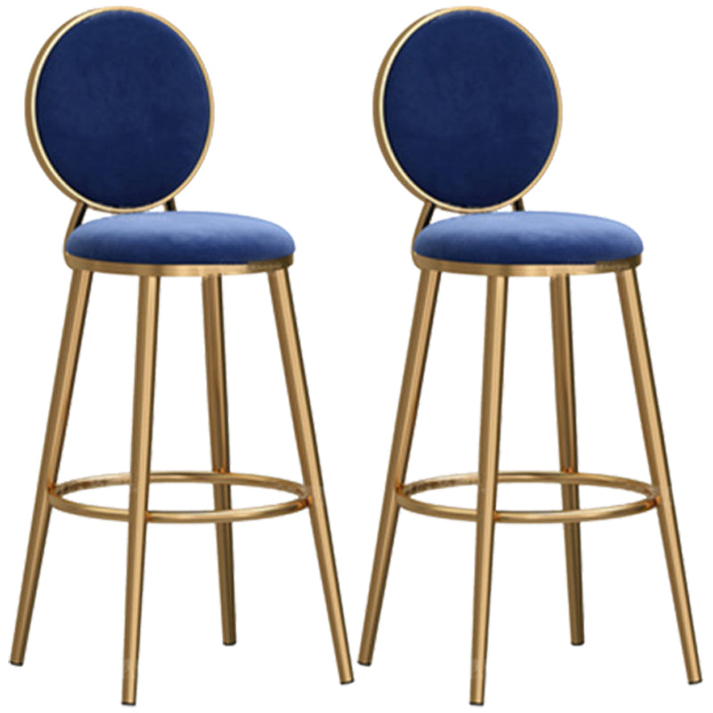 Glam Backrest Armless Counter Stool Iron Cafe Bar Stool with Velvet Cushion and Pedal Blue 2 Piece Set Counter Stool(26"H) Clearhalo 'Bar Furniture' 'Bar Stools' 'bar_stools' 'furn' 'furn_bar_stools' 'furniture_bar_stools' 'Kitchen & Dining Furniture' 'kitchen&dining_furn' 'kitchen' 'kitchen_furn' Furniture' 4452751