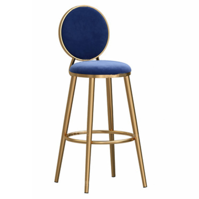 Glam Backrest Armless Counter Stool Iron Cafe Bar Stool with Velvet Cushion and Pedal Blue 1 Piece Bar Stool(30"H) Clearhalo 'Bar Furniture' 'Bar Stools' 'bar_stools' 'furn' 'furn_bar_stools' 'furniture_bar_stools' 'Kitchen & Dining Furniture' 'kitchen&dining_furn' 'kitchen' 'kitchen_furn' Furniture' 4452753