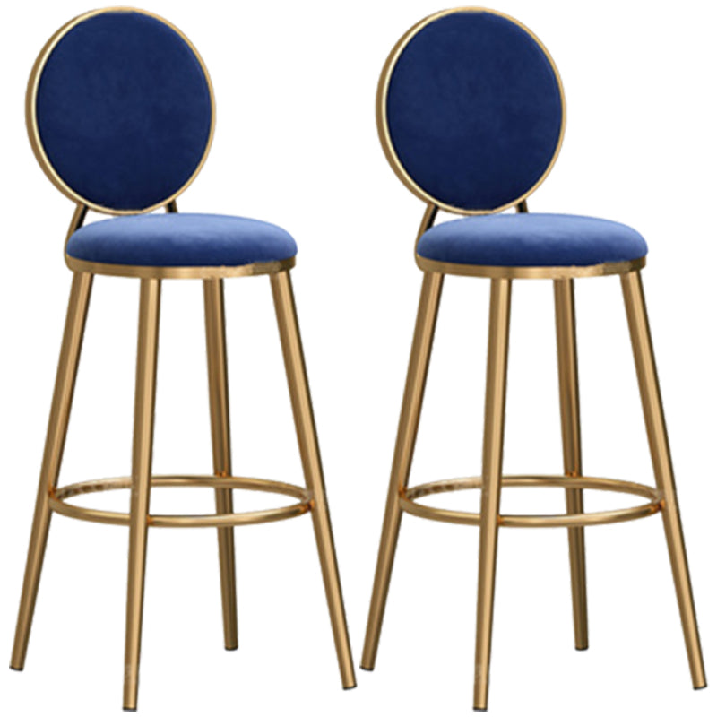 Glam Backrest Armless Counter Stool Iron Cafe Bar Stool with Velvet Cushion and Pedal Blue 2 Piece Set Bar Stool(30"H) Clearhalo 'Bar Furniture' 'Bar Stools' 'bar_stools' 'furn' 'furn_bar_stools' 'furniture_bar_stools' 'Kitchen & Dining Furniture' 'kitchen&dining_furn' 'kitchen' 'kitchen_furn' Furniture' 4452754