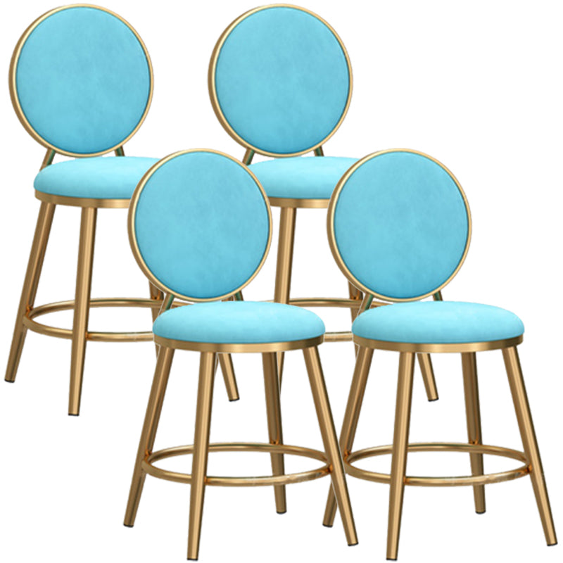 Glam Backrest Armless Counter Stool Iron Cafe Bar Stool with Velvet Cushion and Pedal Sky Blue 4 Piece Set Short Stool(18"H) Clearhalo 'Bar Furniture' 'Bar Stools' 'bar_stools' 'furn' 'furn_bar_stools' 'furniture_bar_stools' 'Kitchen & Dining Furniture' 'kitchen&dining_furn' 'kitchen' 'kitchen_furn' Furniture' 4452755