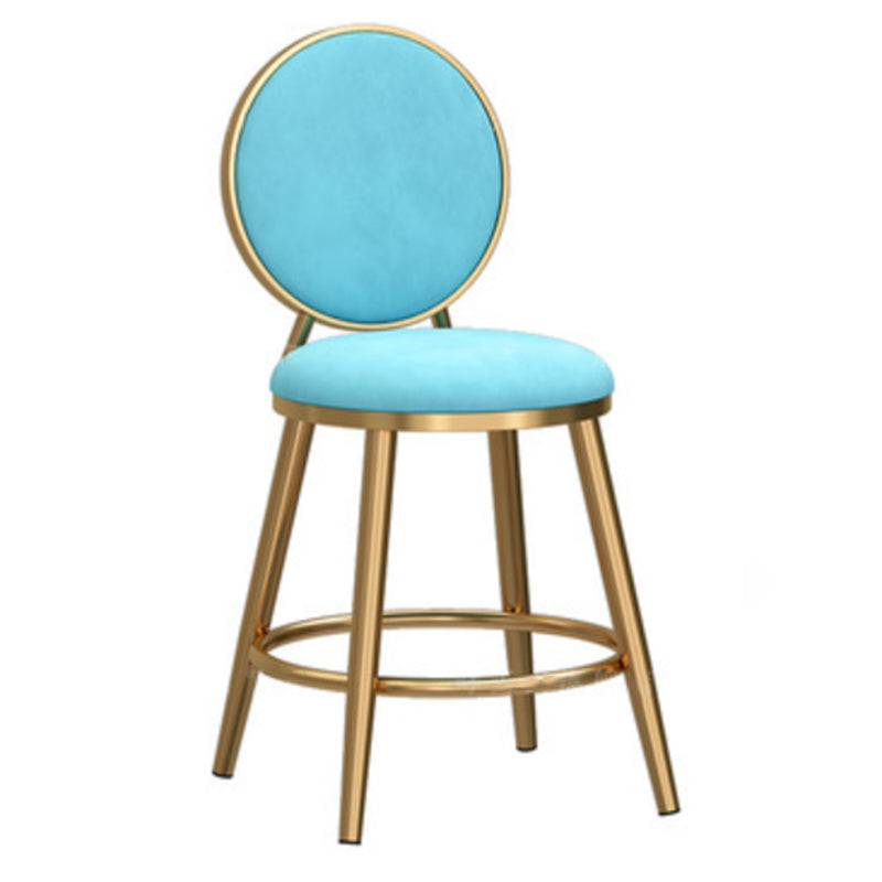 Glam Backrest Armless Counter Stool Iron Cafe Bar Stool with Velvet Cushion and Pedal Sky Blue 1 Piece Short Stool(18"H) Clearhalo 'Bar Furniture' 'Bar Stools' 'bar_stools' 'furn' 'furn_bar_stools' 'furniture_bar_stools' 'Kitchen & Dining Furniture' 'kitchen&dining_furn' 'kitchen' 'kitchen_furn' Furniture' 4452756