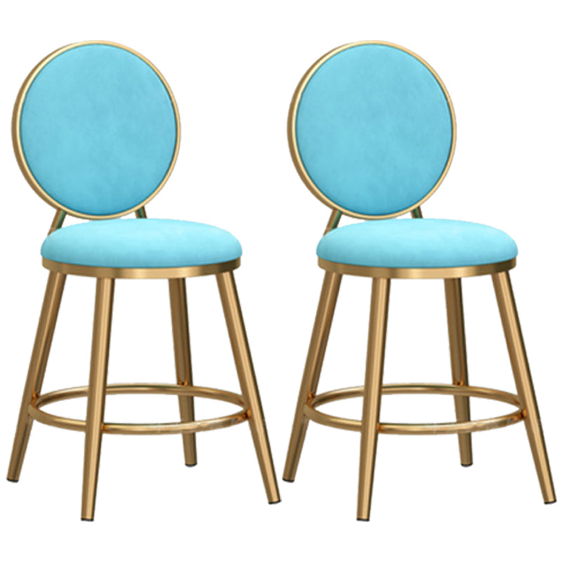 Glam Backrest Armless Counter Stool Iron Cafe Bar Stool with Velvet Cushion and Pedal Sky Blue 2 Piece Set Short Stool(18"H) Clearhalo 'Bar Furniture' 'Bar Stools' 'bar_stools' 'furn' 'furn_bar_stools' 'furniture_bar_stools' 'Kitchen & Dining Furniture' 'kitchen&dining_furn' 'kitchen' 'kitchen_furn' Furniture' 4452757