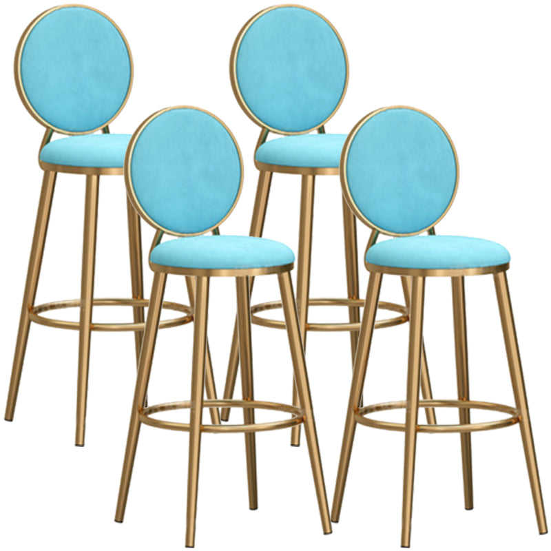 Glam Backrest Armless Counter Stool Iron Cafe Bar Stool with Velvet Cushion and Pedal Sky Blue 4 Piece Set Counter Stool(26"H) Clearhalo 'Bar Furniture' 'Bar Stools' 'bar_stools' 'furn' 'furn_bar_stools' 'furniture_bar_stools' 'Kitchen & Dining Furniture' 'kitchen&dining_furn' 'kitchen' 'kitchen_furn' Furniture' 4452758