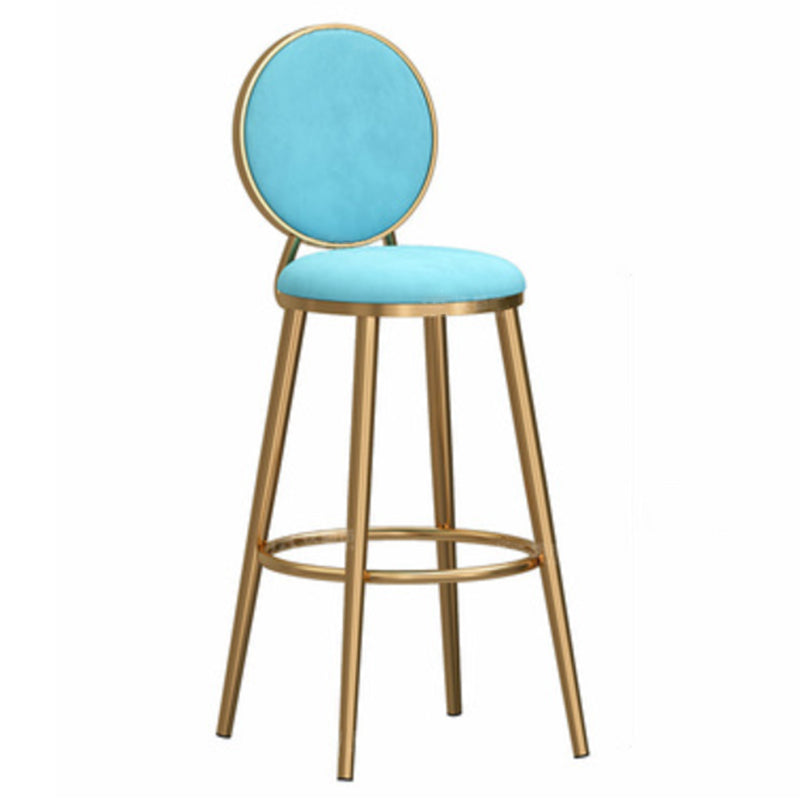 Glam Backrest Armless Counter Stool Iron Cafe Bar Stool with Velvet Cushion and Pedal Sky Blue 1 Piece Counter Stool(26"H) Clearhalo 'Bar Furniture' 'Bar Stools' 'bar_stools' 'furn' 'furn_bar_stools' 'furniture_bar_stools' 'Kitchen & Dining Furniture' 'kitchen&dining_furn' 'kitchen' 'kitchen_furn' Furniture' 4452759