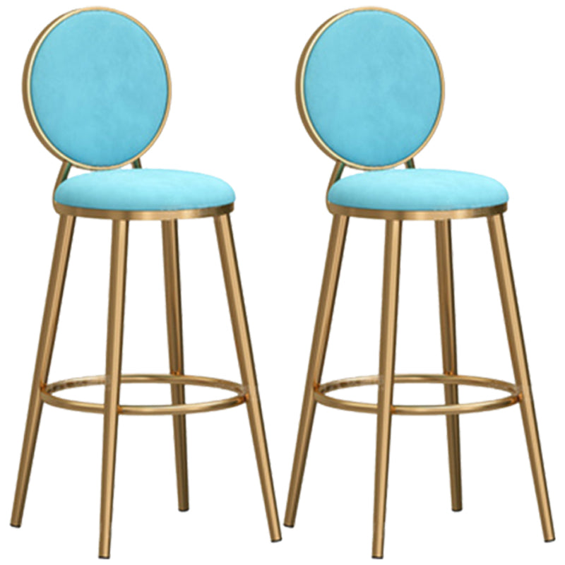 Glam Backrest Armless Counter Stool Iron Cafe Bar Stool with Velvet Cushion and Pedal Sky Blue 2 Piece Set Counter Stool(26"H) Clearhalo 'Bar Furniture' 'Bar Stools' 'bar_stools' 'furn' 'furn_bar_stools' 'furniture_bar_stools' 'Kitchen & Dining Furniture' 'kitchen&dining_furn' 'kitchen' 'kitchen_furn' Furniture' 4452760