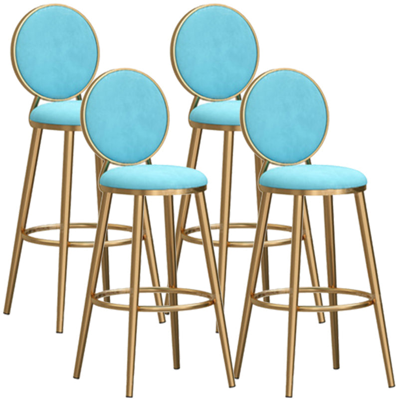 Glam Backrest Armless Counter Stool Iron Cafe Bar Stool with Velvet Cushion and Pedal Sky Blue 4 Piece Set Bar Stool(30"H) Clearhalo 'Bar Furniture' 'Bar Stools' 'bar_stools' 'furn' 'furn_bar_stools' 'furniture_bar_stools' 'Kitchen & Dining Furniture' 'kitchen&dining_furn' 'kitchen' 'kitchen_furn' Furniture' 4452761