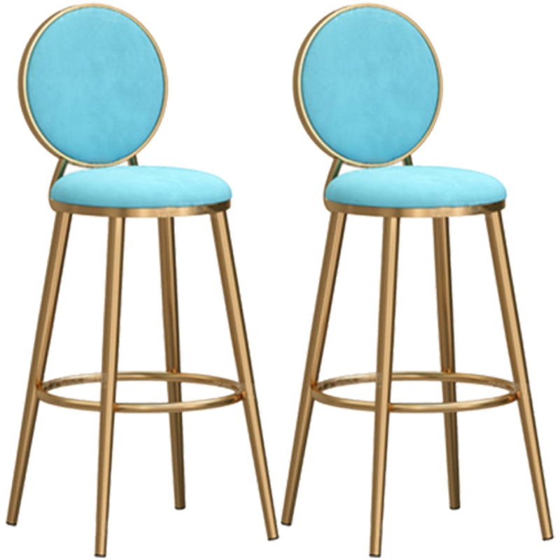 Glam Backrest Armless Counter Stool Iron Cafe Bar Stool with Velvet Cushion and Pedal Sky Blue 2 Piece Set Bar Stool(30"H) Clearhalo 'Bar Furniture' 'Bar Stools' 'bar_stools' 'furn' 'furn_bar_stools' 'furniture_bar_stools' 'Kitchen & Dining Furniture' 'kitchen&dining_furn' 'kitchen' 'kitchen_furn' Furniture' 4452763