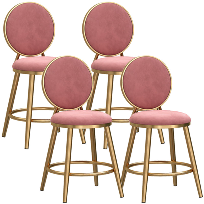 Glam Backrest Armless Counter Stool Iron Cafe Bar Stool with Velvet Cushion and Pedal Pink 4 Piece Set Short Stool(18"H) Clearhalo 'Bar Furniture' 'Bar Stools' 'bar_stools' 'furn' 'furn_bar_stools' 'furniture_bar_stools' 'Kitchen & Dining Furniture' 'kitchen&dining_furn' 'kitchen' 'kitchen_furn' Furniture' 4452764