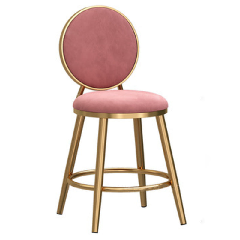 Glam Backrest Armless Counter Stool Iron Cafe Bar Stool with Velvet Cushion and Pedal Pink 1 Piece Short Stool(18"H) Clearhalo 'Bar Furniture' 'Bar Stools' 'bar_stools' 'furn' 'furn_bar_stools' 'furniture_bar_stools' 'Kitchen & Dining Furniture' 'kitchen&dining_furn' 'kitchen' 'kitchen_furn' Furniture' 4452765