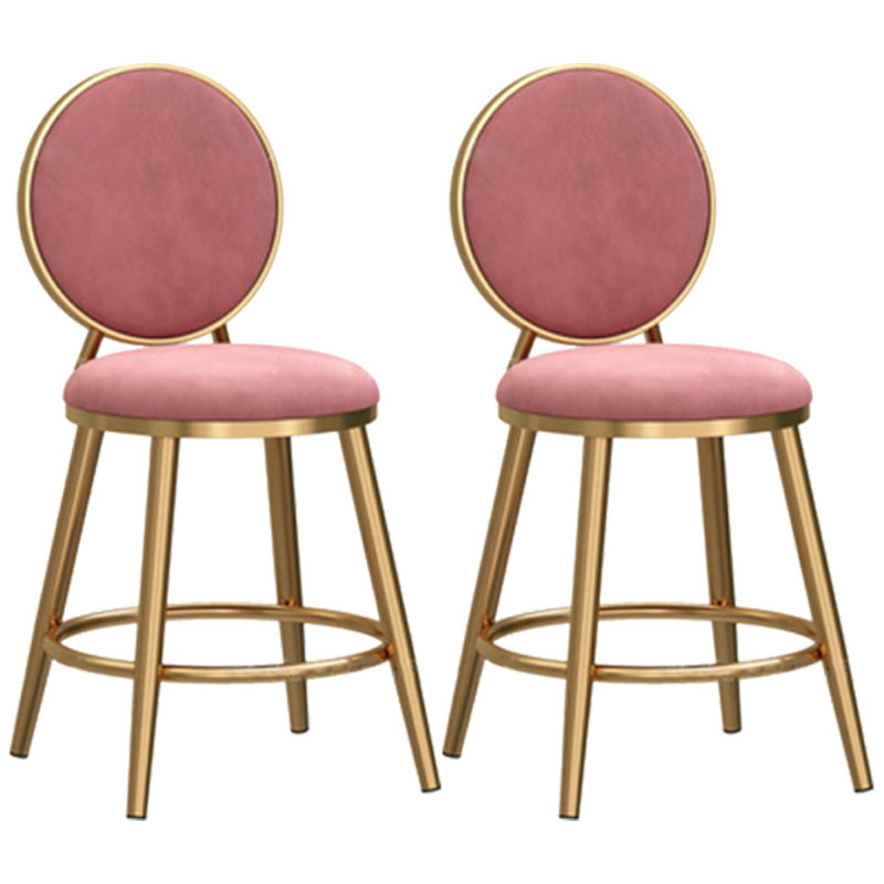 Glam Backrest Armless Counter Stool Iron Cafe Bar Stool with Velvet Cushion and Pedal Pink 2 Piece Set Short Stool(18"H) Clearhalo 'Bar Furniture' 'Bar Stools' 'bar_stools' 'furn' 'furn_bar_stools' 'furniture_bar_stools' 'Kitchen & Dining Furniture' 'kitchen&dining_furn' 'kitchen' 'kitchen_furn' Furniture' 4452766