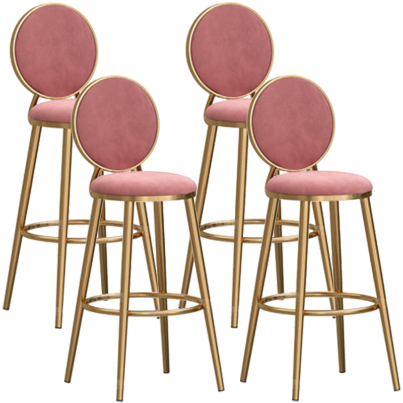 Glam Backrest Armless Counter Stool Iron Cafe Bar Stool with Velvet Cushion and Pedal Pink 4 Piece Set Counter Stool(26"H) Clearhalo 'Bar Furniture' 'Bar Stools' 'bar_stools' 'furn' 'furn_bar_stools' 'furniture_bar_stools' 'Kitchen & Dining Furniture' 'kitchen&dining_furn' 'kitchen' 'kitchen_furn' Furniture' 4452767