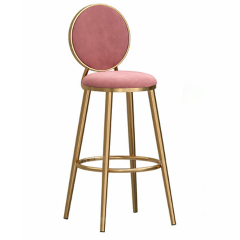 Glam Backrest Armless Counter Stool Iron Cafe Bar Stool with Velvet Cushion and Pedal Pink 1 Piece Counter Stool(26"H) Clearhalo 'Bar Furniture' 'Bar Stools' 'bar_stools' 'furn' 'furn_bar_stools' 'furniture_bar_stools' 'Kitchen & Dining Furniture' 'kitchen&dining_furn' 'kitchen' 'kitchen_furn' Furniture' 4452768