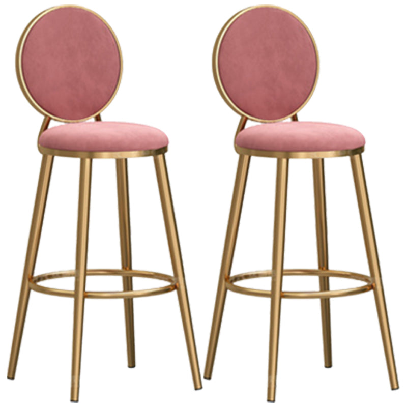 Glam Backrest Armless Counter Stool Iron Cafe Bar Stool with Velvet Cushion and Pedal Pink 2 Piece Set Counter Stool(26"H) Clearhalo 'Bar Furniture' 'Bar Stools' 'bar_stools' 'furn' 'furn_bar_stools' 'furniture_bar_stools' 'Kitchen & Dining Furniture' 'kitchen&dining_furn' 'kitchen' 'kitchen_furn' Furniture' 4452769