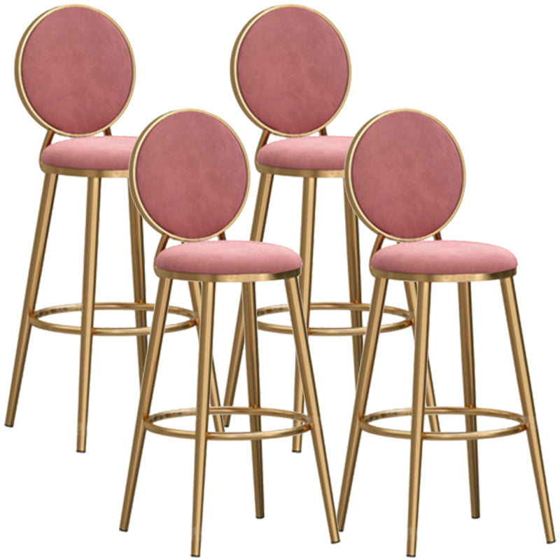 Glam Backrest Armless Counter Stool Iron Cafe Bar Stool with Velvet Cushion and Pedal Pink 4 Piece Set Bar Stool(30"H) Clearhalo 'Bar Furniture' 'Bar Stools' 'bar_stools' 'furn' 'furn_bar_stools' 'furniture_bar_stools' 'Kitchen & Dining Furniture' 'kitchen&dining_furn' 'kitchen' 'kitchen_furn' Furniture' 4452770