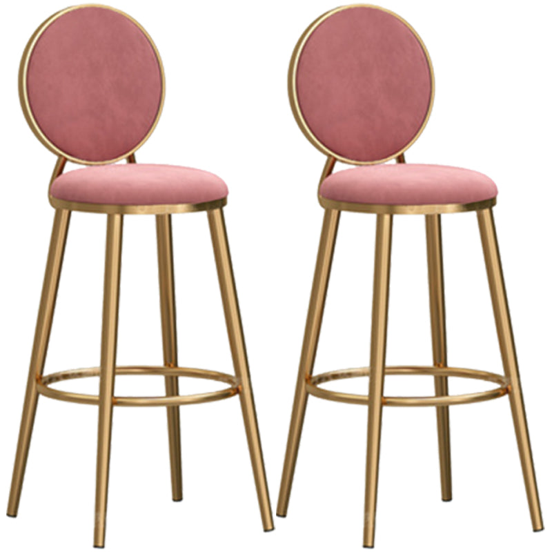Glam Backrest Armless Counter Stool Iron Cafe Bar Stool with Velvet Cushion and Pedal Pink 2 Piece Set Bar Stool(30"H) Clearhalo 'Bar Furniture' 'Bar Stools' 'bar_stools' 'furn' 'furn_bar_stools' 'furniture_bar_stools' 'Kitchen & Dining Furniture' 'kitchen&dining_furn' 'kitchen' 'kitchen_furn' Furniture' 4452772