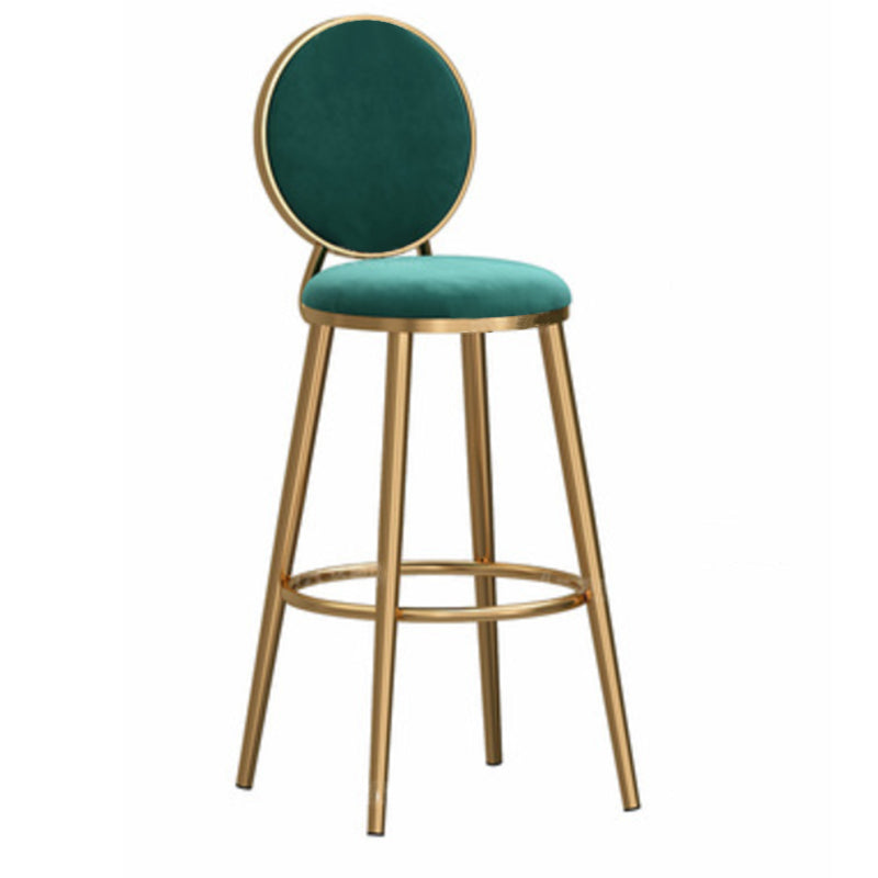 Glam Backrest Armless Counter Stool Iron Cafe Bar Stool with Velvet Cushion and Pedal Blackish Green 1 Piece Bar Stool(30"H) Clearhalo 'Bar Furniture' 'Bar Stools' 'bar_stools' 'furn' 'furn_bar_stools' 'furniture_bar_stools' 'Kitchen & Dining Furniture' 'kitchen&dining_furn' 'kitchen' 'kitchen_furn' Furniture' 4452780