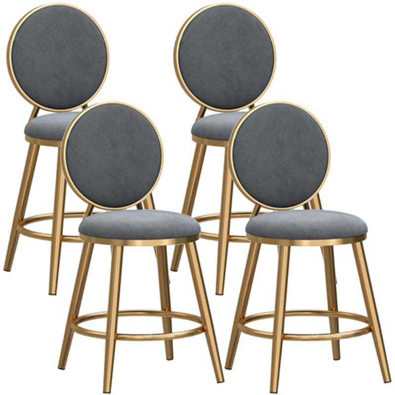 Glam Backrest Armless Counter Stool Iron Cafe Bar Stool with Velvet Cushion and Pedal Grey 4 Piece Set Short Stool(18"H) Clearhalo 'Bar Furniture' 'Bar Stools' 'bar_stools' 'furn' 'furn_bar_stools' 'furniture_bar_stools' 'Kitchen & Dining Furniture' 'kitchen&dining_furn' 'kitchen' 'kitchen_furn' Furniture' 4452782