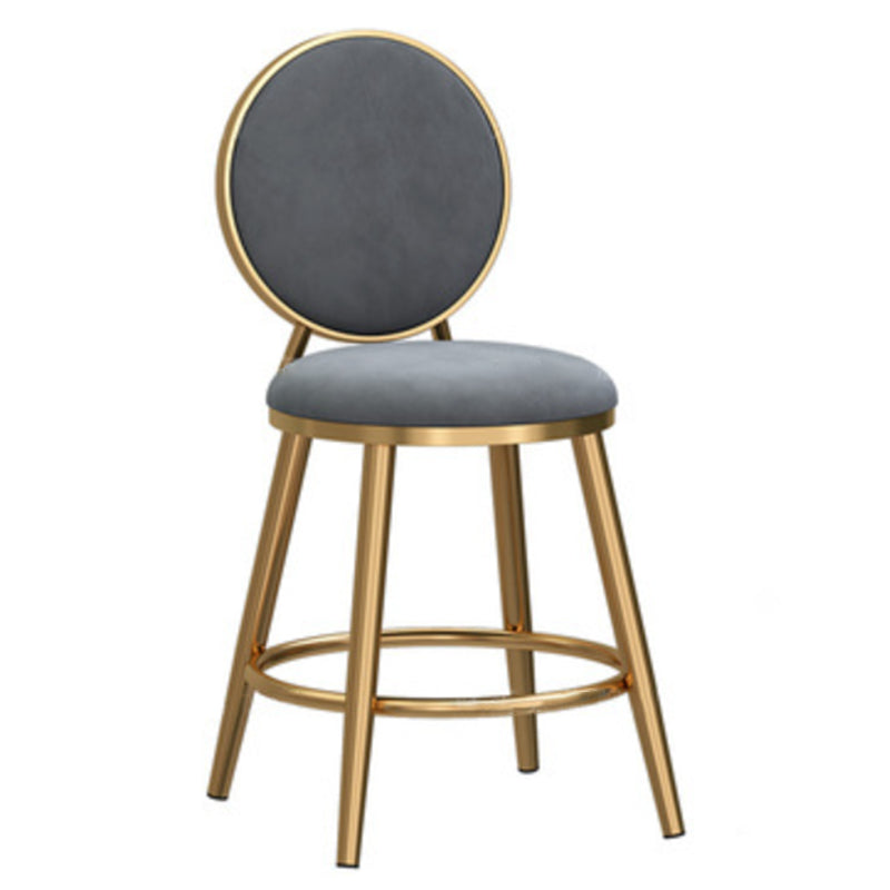Glam Backrest Armless Counter Stool Iron Cafe Bar Stool with Velvet Cushion and Pedal Grey 1 Piece Short Stool(18"H) Clearhalo 'Bar Furniture' 'Bar Stools' 'bar_stools' 'furn' 'furn_bar_stools' 'furniture_bar_stools' 'Kitchen & Dining Furniture' 'kitchen&dining_furn' 'kitchen' 'kitchen_furn' Furniture' 4452783