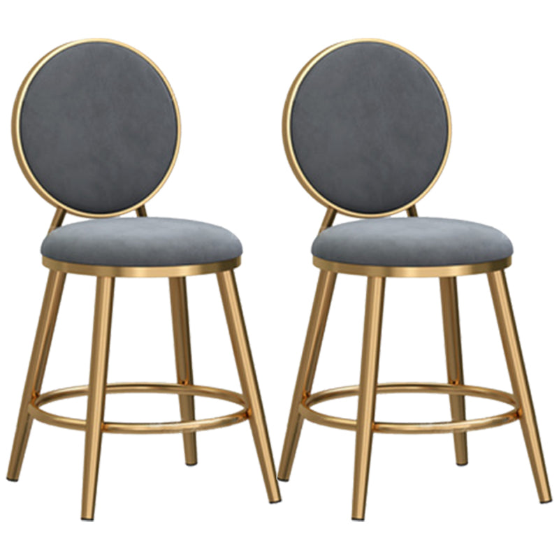 Glam Backrest Armless Counter Stool Iron Cafe Bar Stool with Velvet Cushion and Pedal Grey 2 Piece Set Short Stool(18"H) Clearhalo 'Bar Furniture' 'Bar Stools' 'bar_stools' 'furn' 'furn_bar_stools' 'furniture_bar_stools' 'Kitchen & Dining Furniture' 'kitchen&dining_furn' 'kitchen' 'kitchen_furn' Furniture' 4452784