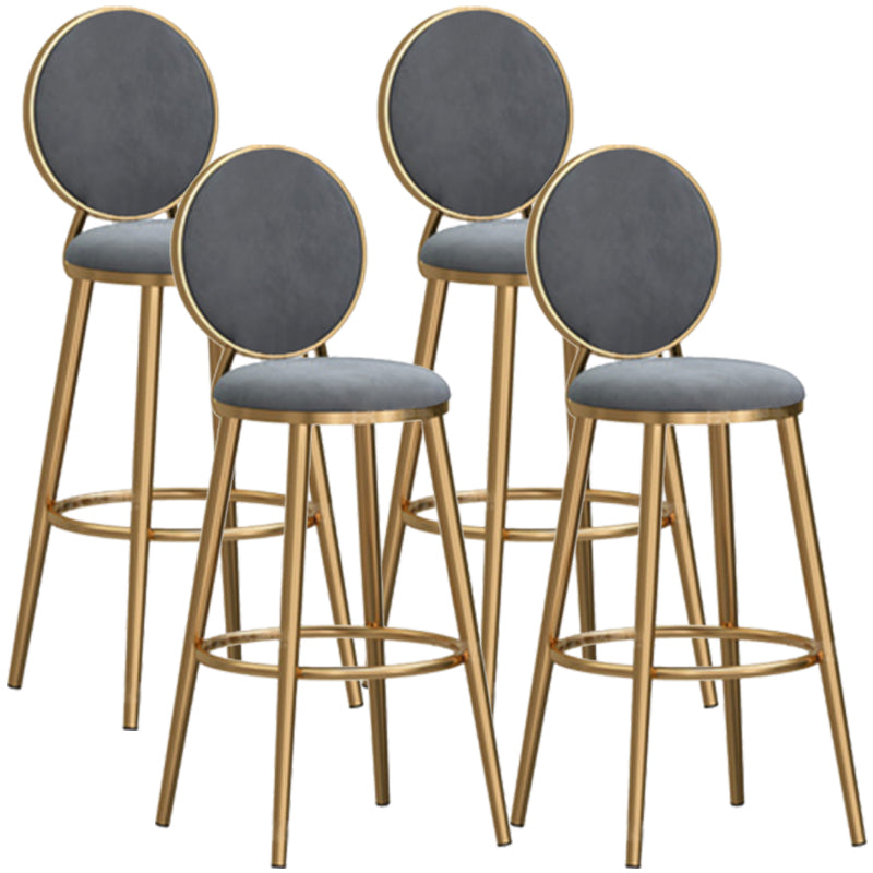 Glam Backrest Armless Counter Stool Iron Cafe Bar Stool with Velvet Cushion and Pedal Grey 4 Piece Set Counter Stool(26"H) Clearhalo 'Bar Furniture' 'Bar Stools' 'bar_stools' 'furn' 'furn_bar_stools' 'furniture_bar_stools' 'Kitchen & Dining Furniture' 'kitchen&dining_furn' 'kitchen' 'kitchen_furn' Furniture' 4452785