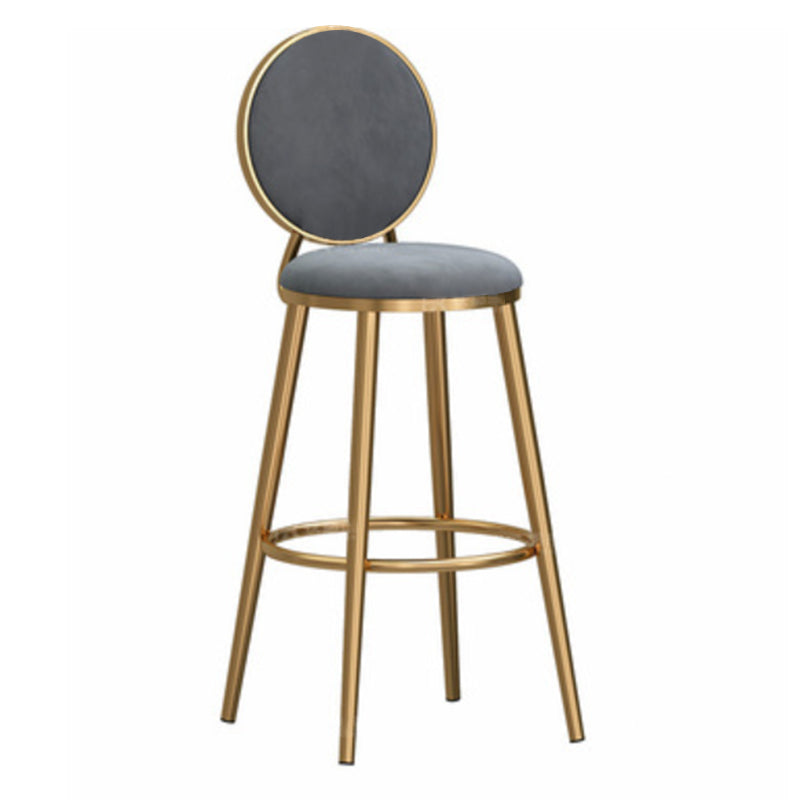 Glam Backrest Armless Counter Stool Iron Cafe Bar Stool with Velvet Cushion and Pedal Grey 1 Piece Counter Stool(26"H) Clearhalo 'Bar Furniture' 'Bar Stools' 'bar_stools' 'furn' 'furn_bar_stools' 'furniture_bar_stools' 'Kitchen & Dining Furniture' 'kitchen&dining_furn' 'kitchen' 'kitchen_furn' Furniture' 4452786