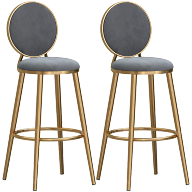 Glam Backrest Armless Counter Stool Iron Cafe Bar Stool with Velvet Cushion and Pedal Grey 2 Piece Set Counter Stool(26"H) Clearhalo 'Bar Furniture' 'Bar Stools' 'bar_stools' 'furn' 'furn_bar_stools' 'furniture_bar_stools' 'Kitchen & Dining Furniture' 'kitchen&dining_furn' 'kitchen' 'kitchen_furn' Furniture' 4452787