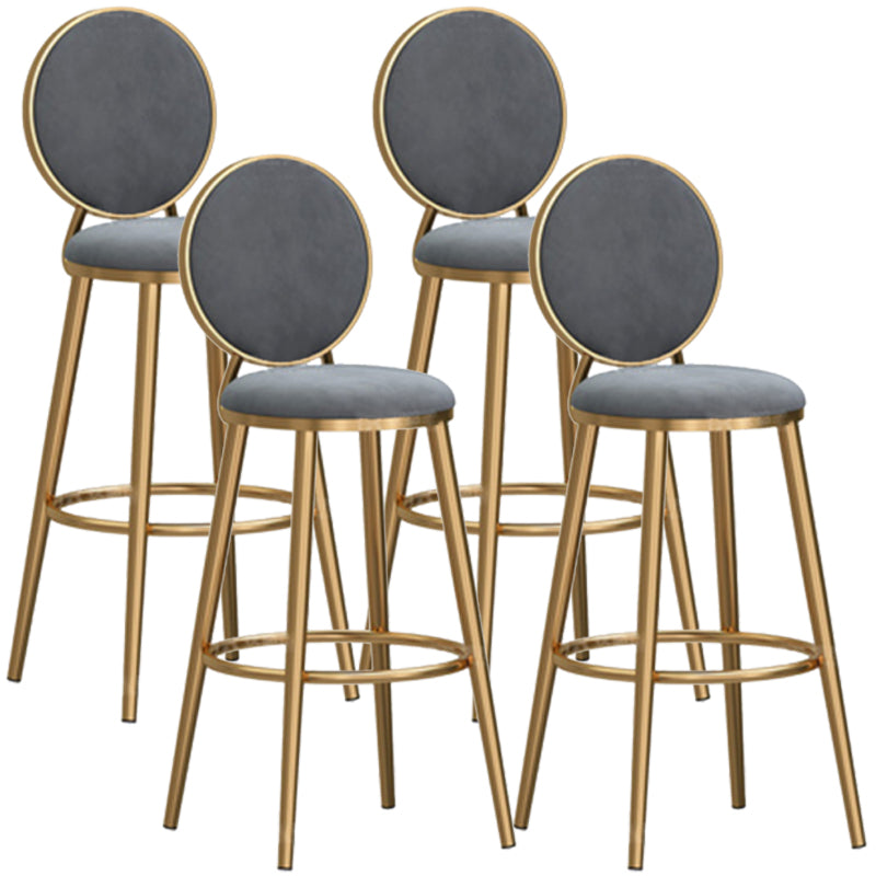 Glam Backrest Armless Counter Stool Iron Cafe Bar Stool with Velvet Cushion and Pedal Grey 4 Piece Set Bar Stool(30"H) Clearhalo 'Bar Furniture' 'Bar Stools' 'bar_stools' 'furn' 'furn_bar_stools' 'furniture_bar_stools' 'Kitchen & Dining Furniture' 'kitchen&dining_furn' 'kitchen' 'kitchen_furn' Furniture' 4452788