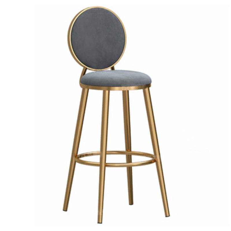 Glam Backrest Armless Counter Stool Iron Cafe Bar Stool with Velvet Cushion and Pedal Grey 1 Piece Bar Stool(30"H) Clearhalo 'Bar Furniture' 'Bar Stools' 'bar_stools' 'furn' 'furn_bar_stools' 'furniture_bar_stools' 'Kitchen & Dining Furniture' 'kitchen&dining_furn' 'kitchen' 'kitchen_furn' Furniture' 4452789