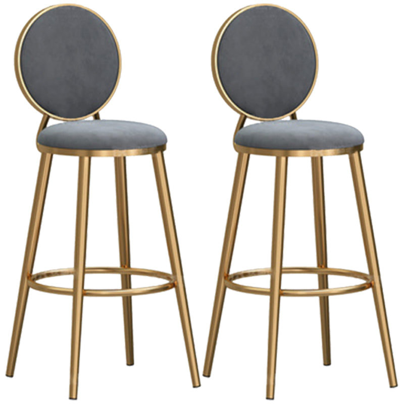 Glam Backrest Armless Counter Stool Iron Cafe Bar Stool with Velvet Cushion and Pedal Grey 2 Piece Set Bar Stool(30"H) Clearhalo 'Bar Furniture' 'Bar Stools' 'bar_stools' 'furn' 'furn_bar_stools' 'furniture_bar_stools' 'Kitchen & Dining Furniture' 'kitchen&dining_furn' 'kitchen' 'kitchen_furn' Furniture' 4452790