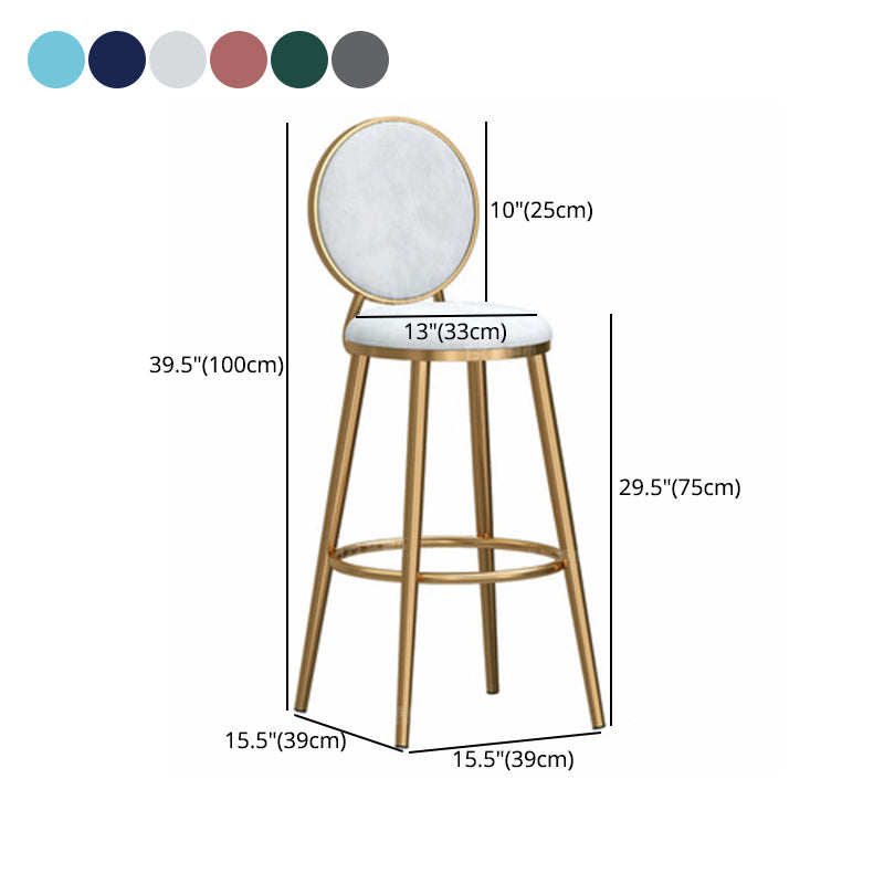Glam Backrest Armless Counter Stool Iron Cafe Bar Stool with Velvet Cushion and Pedal Clearhalo 'Bar Furniture' 'Bar Stools' 'bar_stools' 'furn' 'furn_bar_stools' 'furniture_bar_stools' 'Kitchen & Dining Furniture' 'kitchen&dining_furn' 'kitchen' 'kitchen_furn' Furniture' 4452793