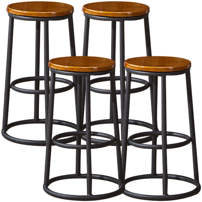 Industrial Armless Backless Counter Stool Steel Cashier Bar Stool with Pedal Walnut 4 Piece Set Counter Stool (23.5"H) Clearhalo 'Bar Furniture' 'Bar Stools' 'bar_stools' 'furn' 'furn_bar_stools' 'furniture_bar_stools' 'Kitchen & Dining Furniture' 'kitchen&dining_furn' 'kitchen' 'kitchen_furn' Furniture' 4452858