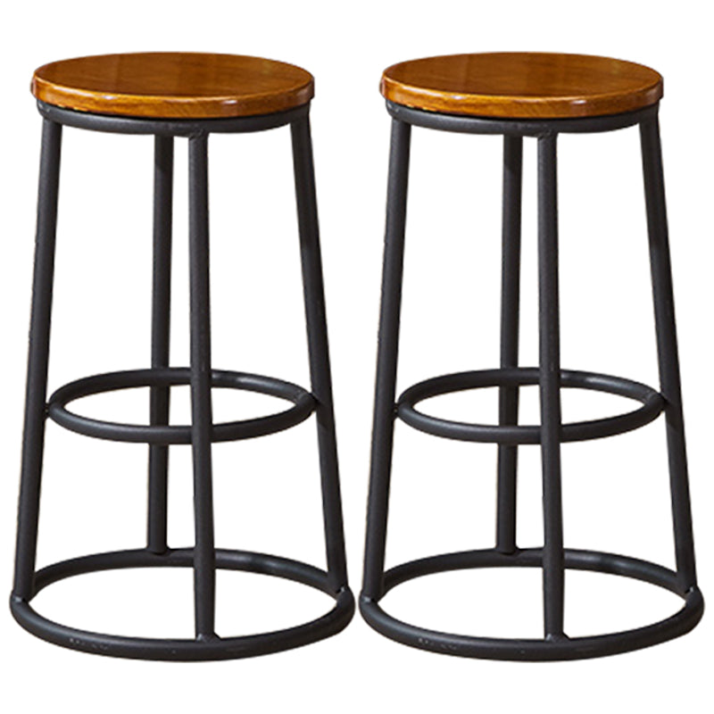 Industrial Armless Backless Counter Stool Steel Cashier Bar Stool with Pedal Walnut 2 Piece Set Counter Stool (23.5"H) Clearhalo 'Bar Furniture' 'Bar Stools' 'bar_stools' 'furn' 'furn_bar_stools' 'furniture_bar_stools' 'Kitchen & Dining Furniture' 'kitchen&dining_furn' 'kitchen' 'kitchen_furn' Furniture' 4452860