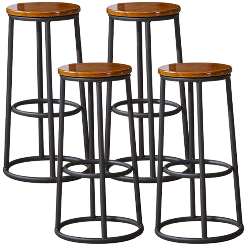 Industrial Armless Backless Counter Stool Steel Cashier Bar Stool with Pedal Walnut 4 Piece Set Bar Stool (28" H) Clearhalo 'Bar Furniture' 'Bar Stools' 'bar_stools' 'furn' 'furn_bar_stools' 'furniture_bar_stools' 'Kitchen & Dining Furniture' 'kitchen&dining_furn' 'kitchen' 'kitchen_furn' Furniture' 4452861